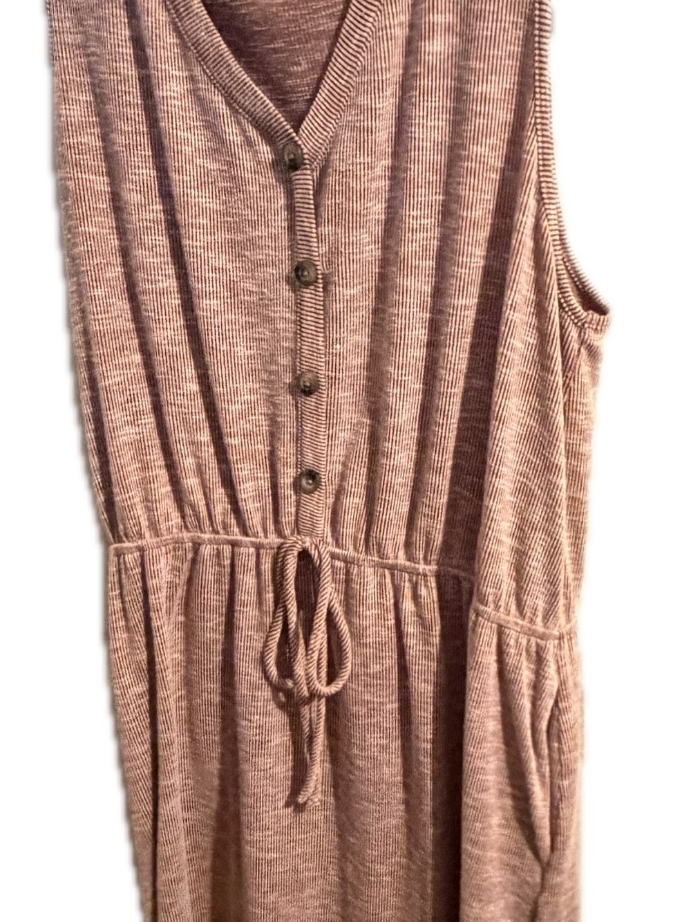Sleeveless Button-Front Drawstring Knit Dress in Dusty Mauve